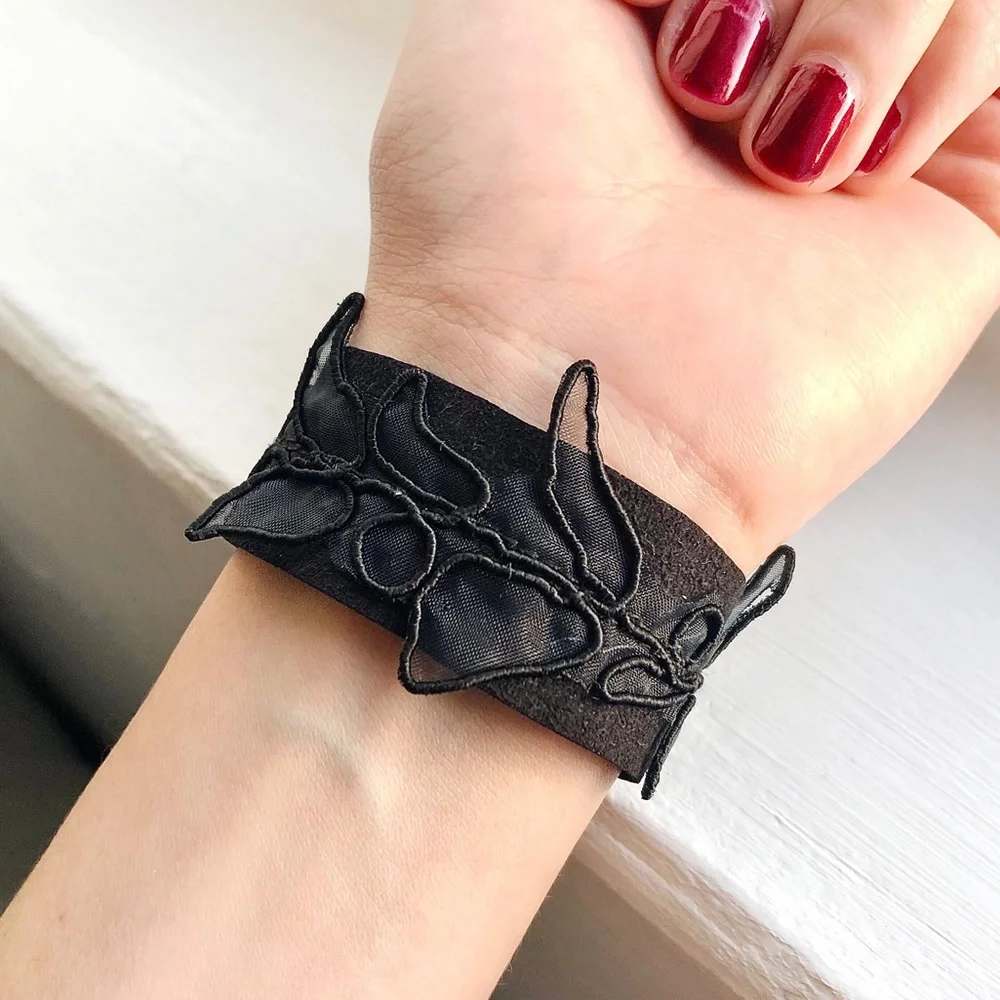 Gothic Butterfly Lace Suede Black Bracelet